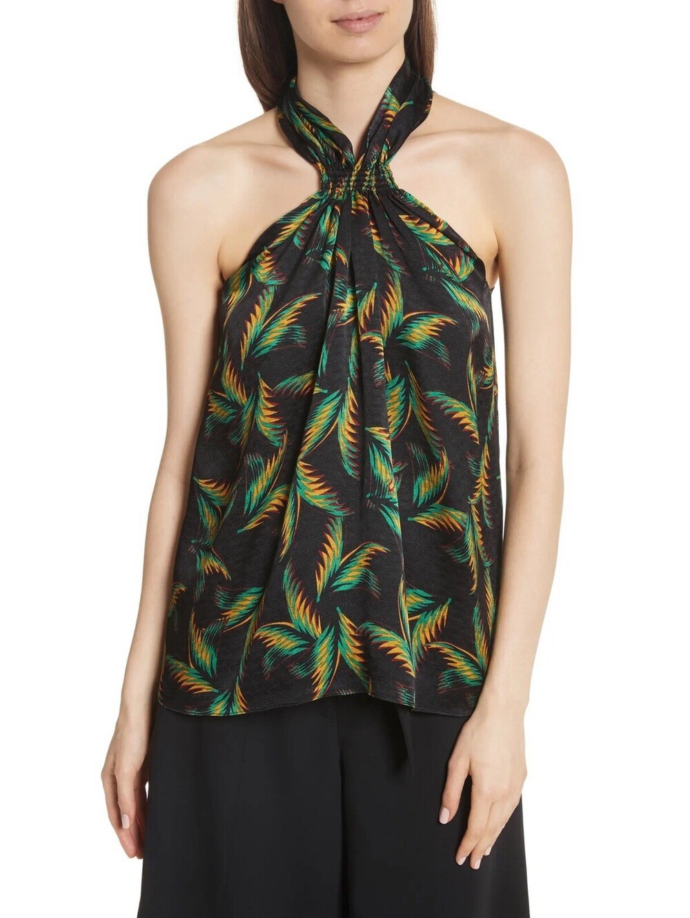 A.L.C. Women’s Silk Leda Palm Jacquard Halter Top In Black-Size 10